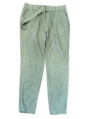 Vince 100% Cotton Pants Sz 2 Green Elastic Waist Built in Belt & Buckle Pull On